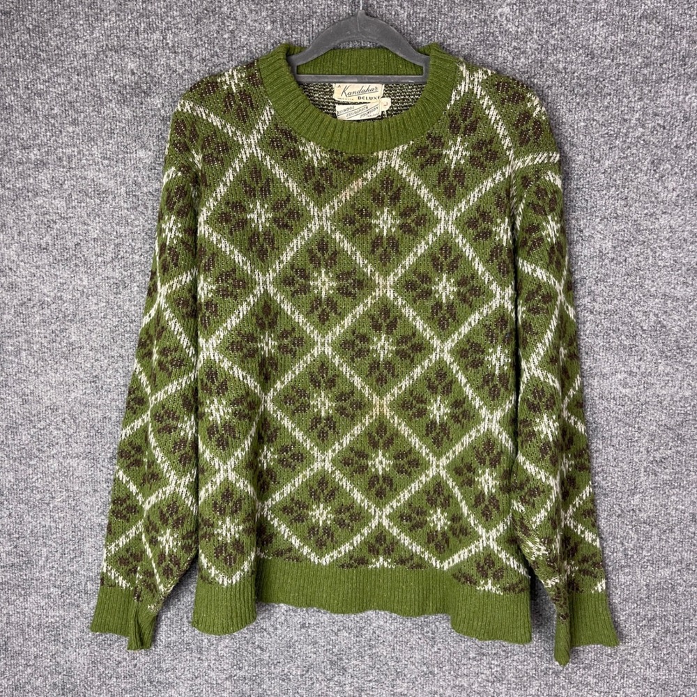 Vintage Kandahar Deluxe Argyle Sweater Mens Large Green‎ Alpaca Wool Blend